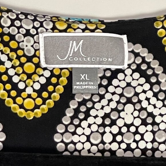 JM Collection Women's Geometric Print Top XLarge teal yellow black white - Picture 2 of 5